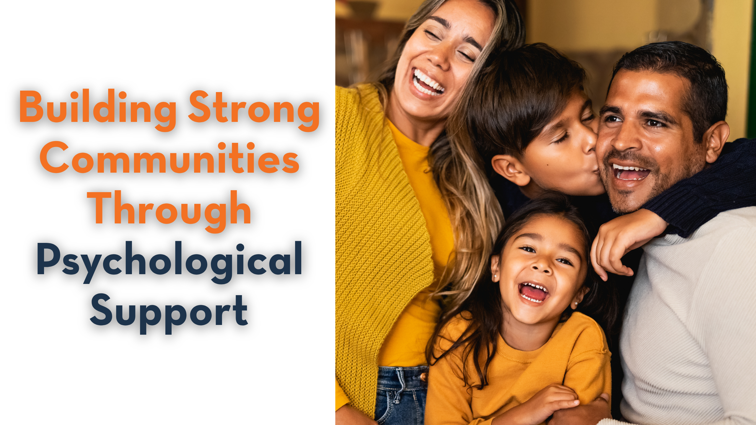 Smiling family embracing together, representing family strengthening through psychological support, mental health services, and community-based child protection programs.